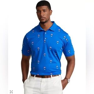 Polo Ralph Lauren Mens 2TG (2X Tall) Short Sleeve Shirt Blue Pink Flamingo